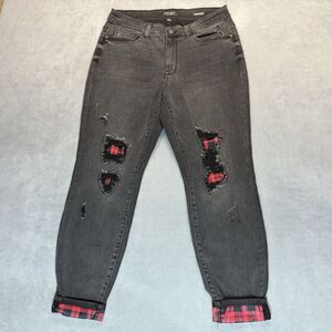 Judy Blue Jeans Size 16W Skinny Fit Distressed Buffalo Plaid Black Stretch